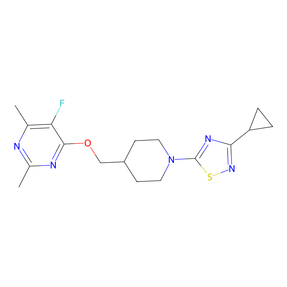 4-{[1-(3-Cyclopropyl-1,2,4-thiadiazol-5-yl)piperidin-4-yl]methoxy}-5-fluoro-2,6-dimethylpyrimidine molecular structure, CAS 2640944-07-4