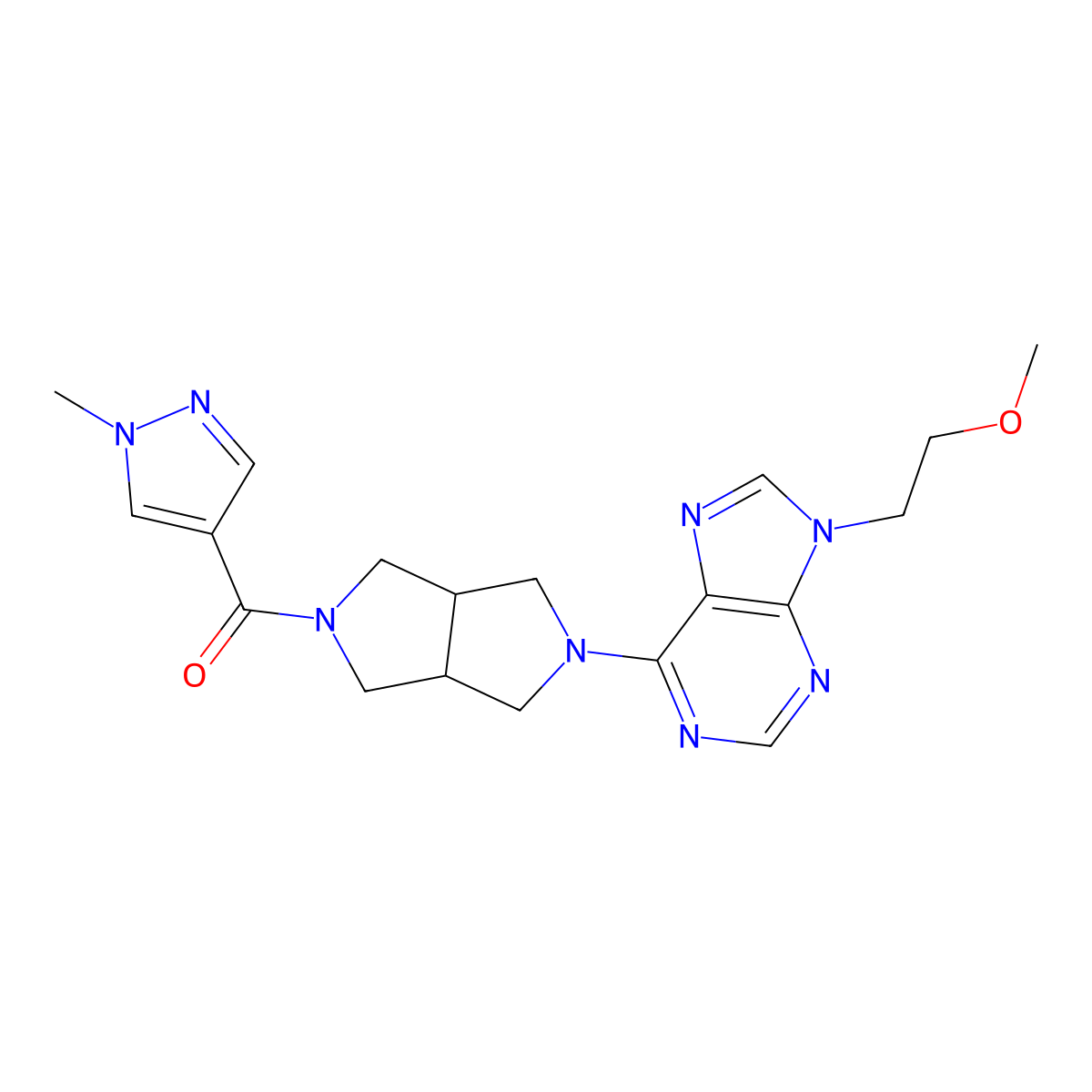9-(2-methoxyethyl)-6-[5-(1-methyl-1H-pyrazole-4-carbonyl)-octahydropyrrolo[3,4-c]pyrrol-2-yl]-9H-purine molecular structure, CAS 2640944-08-5