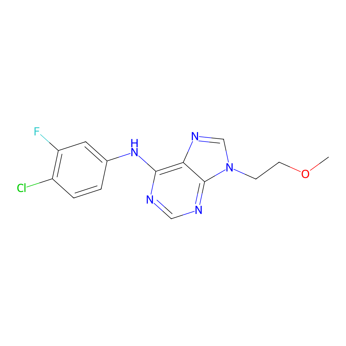 N-(4-chloro-3-fluorophenyl)-9-(2-methoxyethyl)-9H-purin-6-amine molecular structure, CAS 2640944-12-1