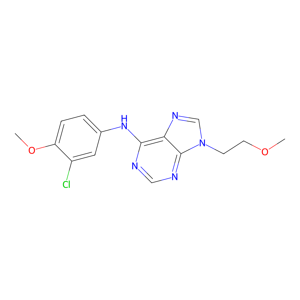 N-(3-chloro-4-methoxyphenyl)-9-(2-methoxyethyl)-9H-purin-6-amine molecular structure, CAS 2640944-15-4