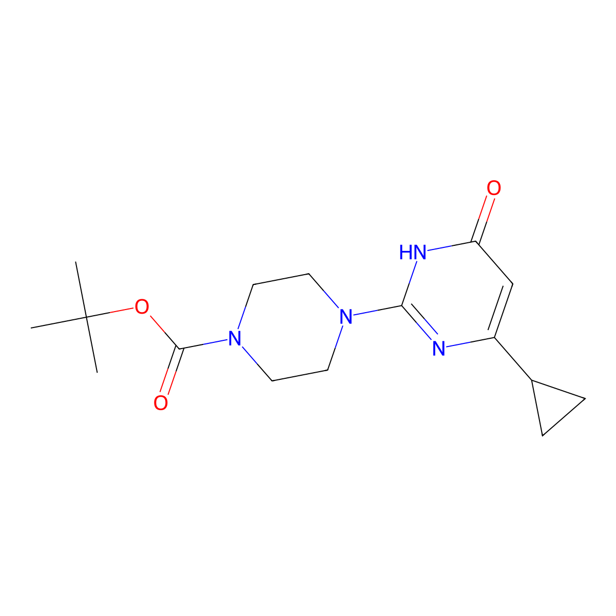 Tert-butyl 4-(4-cyclopropyl-6-oxo-1,6-dihydropyrimidin-2-yl)piperazine-1-carboxylate molecular structure, CAS 2640944-16-5