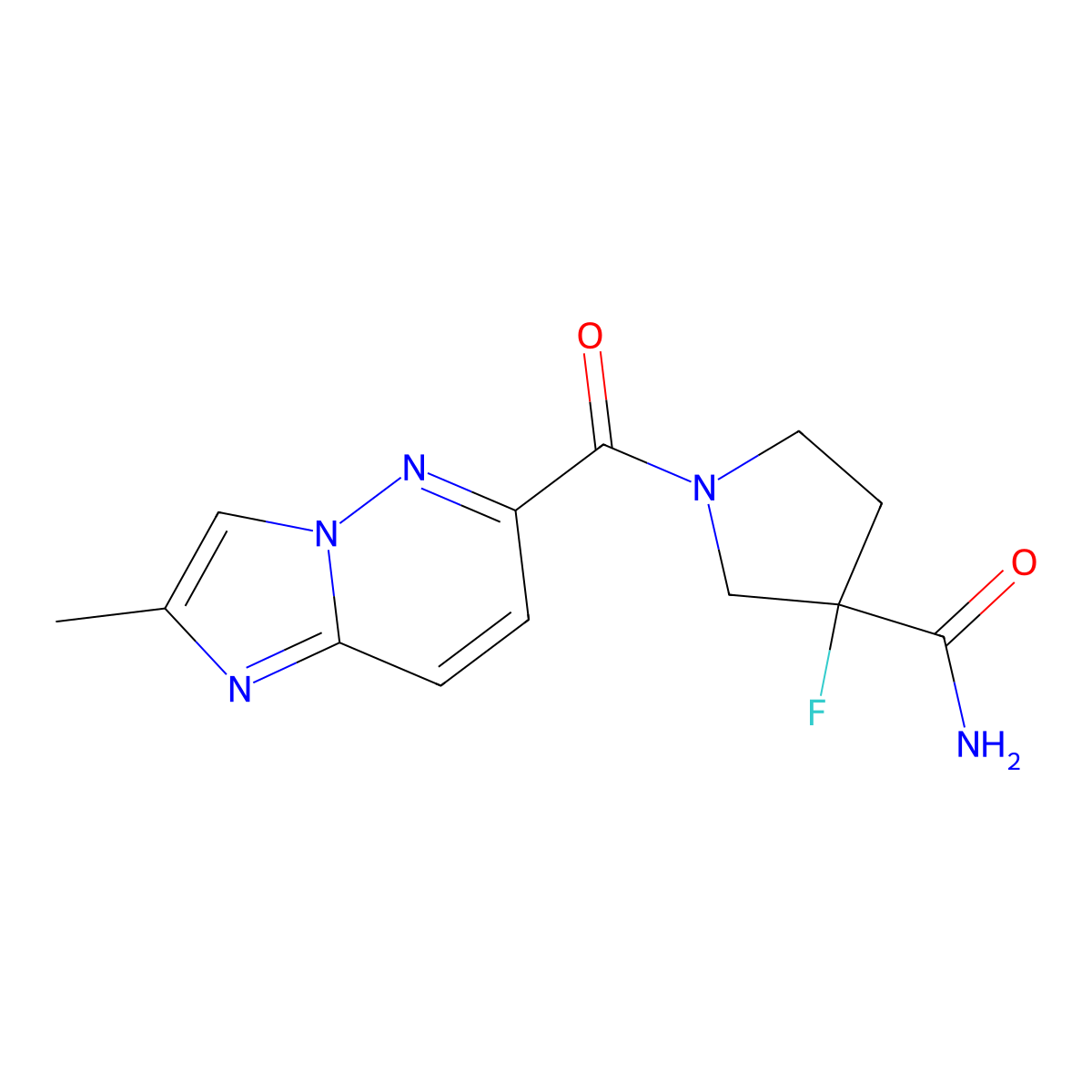 3-Fluoro-1-{2-methylimidazo[1,2-b]pyridazine-6-carbonyl}pyrrolidine-3-carboxamide molecular structure, CAS 2640944-19-8