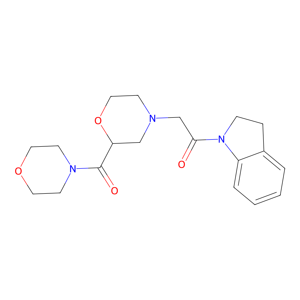 1-(2,3-dihydro-1H-indol-1-yl)-2-[2-(morpholine-4-carbonyl)morpholin-4-yl]ethan-1-one molecular structure, CAS 2640944-21-2