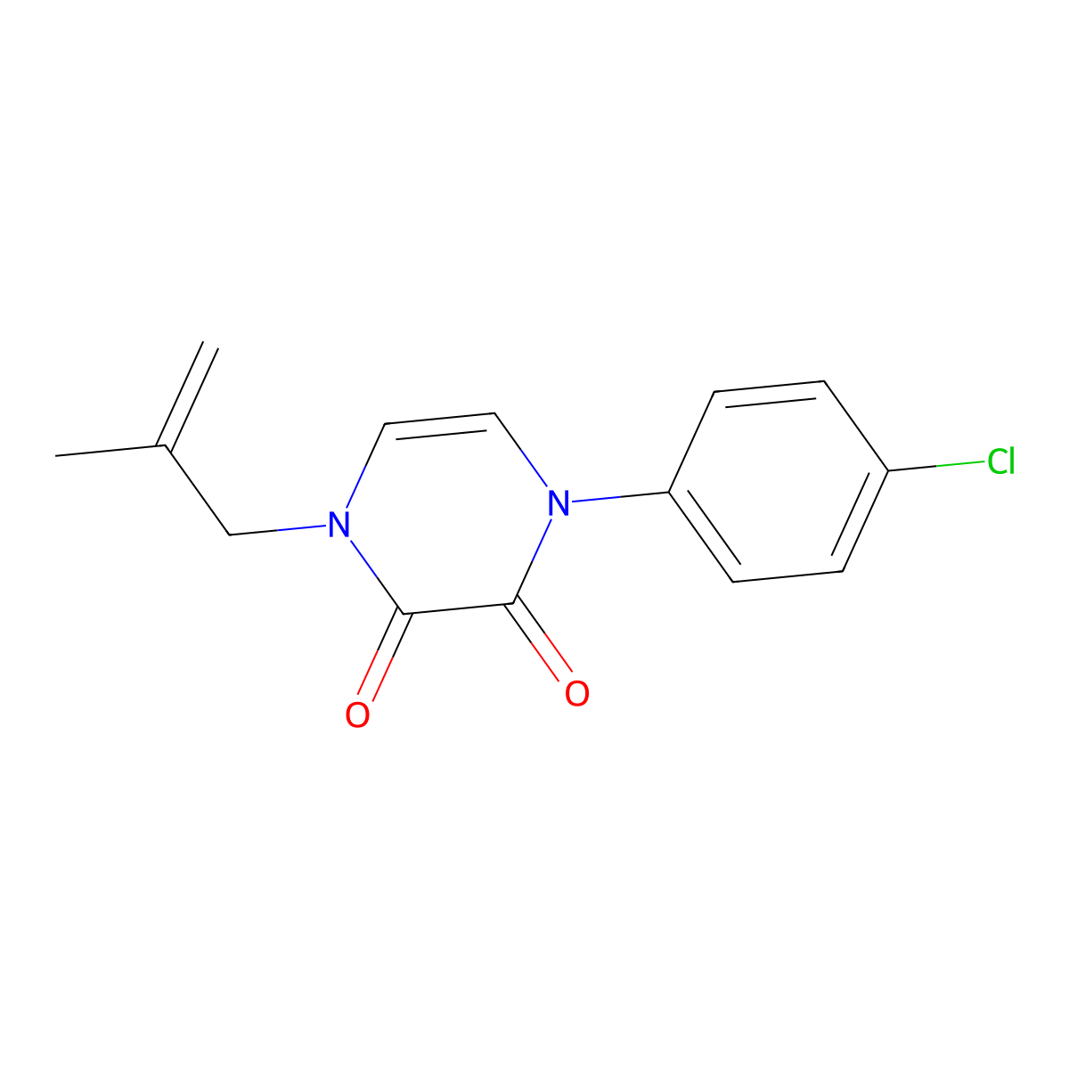 1-(4-Chlorophenyl)-4-(2-methylprop-2-en-1-yl)-1,2,3,4-tetrahydropyrazine-2,3-dione molecular structure, CAS 2640944-26-7