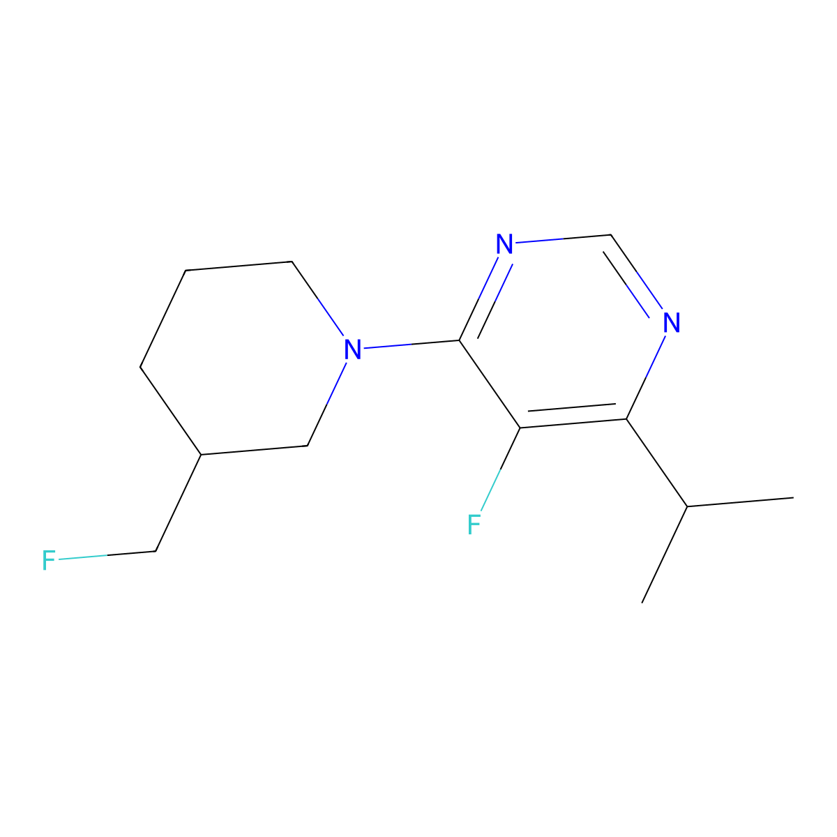 5-Fluoro-4-[3-(fluoromethyl)piperidin-1-yl]-6-(propan-2-yl)pyrimidine molecular structure, CAS 2640944-29-0