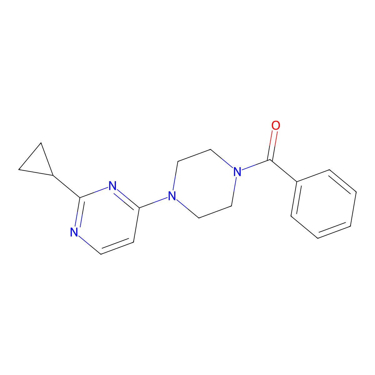 4-(4-Benzoylpiperazin-1-yl)-2-cyclopropylpyrimidine molecular structure, CAS 2640944-30-3