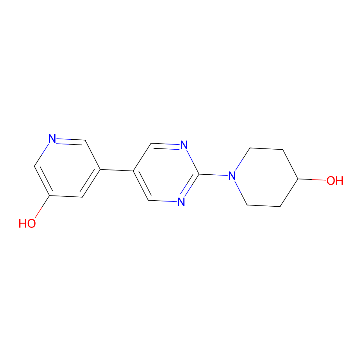 5-[2-(4-Hydroxypiperidin-1-yl)pyrimidin-5-yl]pyridin-3-ol molecular structure, CAS 2640944-32-5
