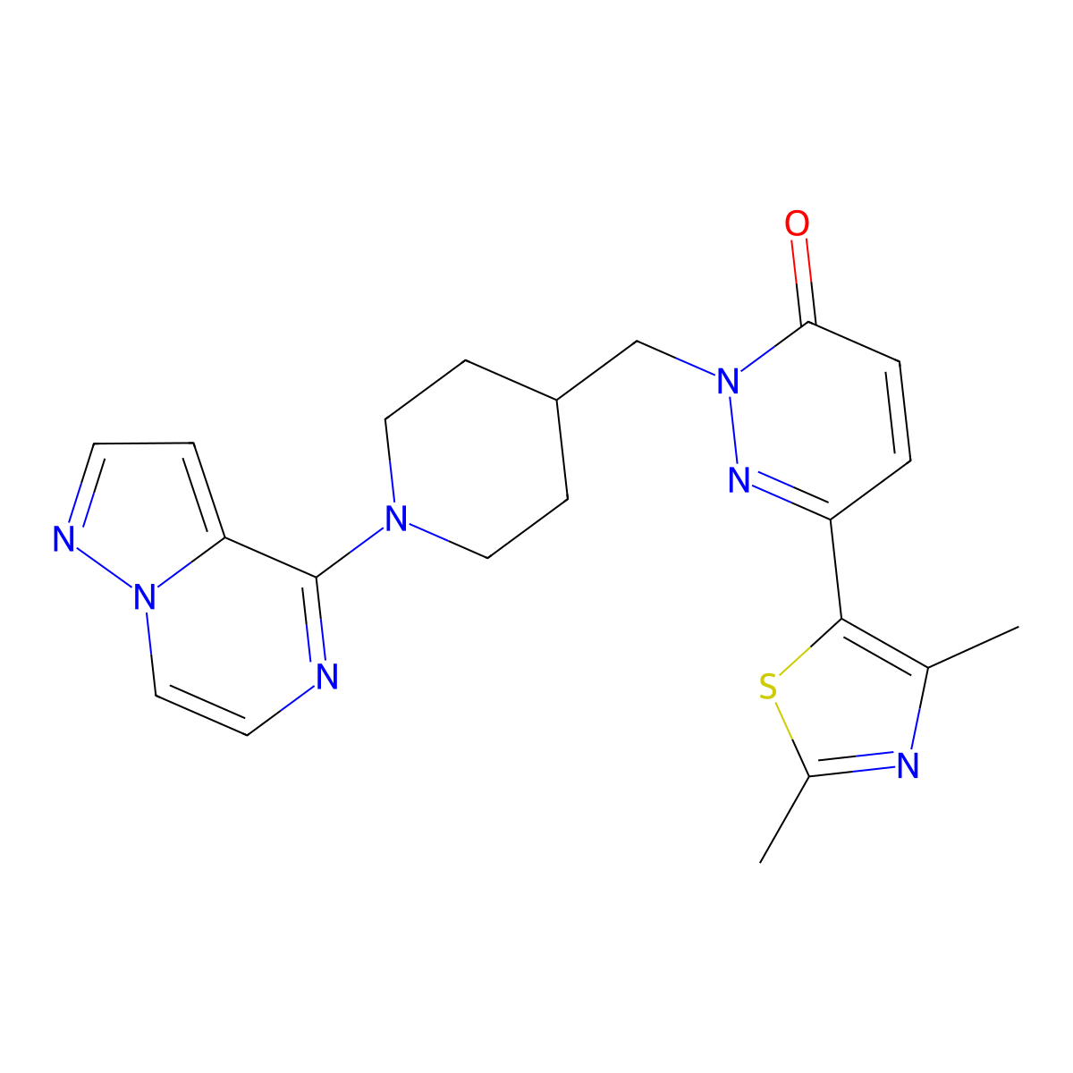 6-(2,4-Dimethyl-1,3-thiazol-5-yl)-2-[(1-{pyrazolo[1,5-a]pyrazin-4-yl}piperidin-4-yl)methyl]-2,3-dihydropyridazin-3-one molecular structure, CAS 2640944-43-8