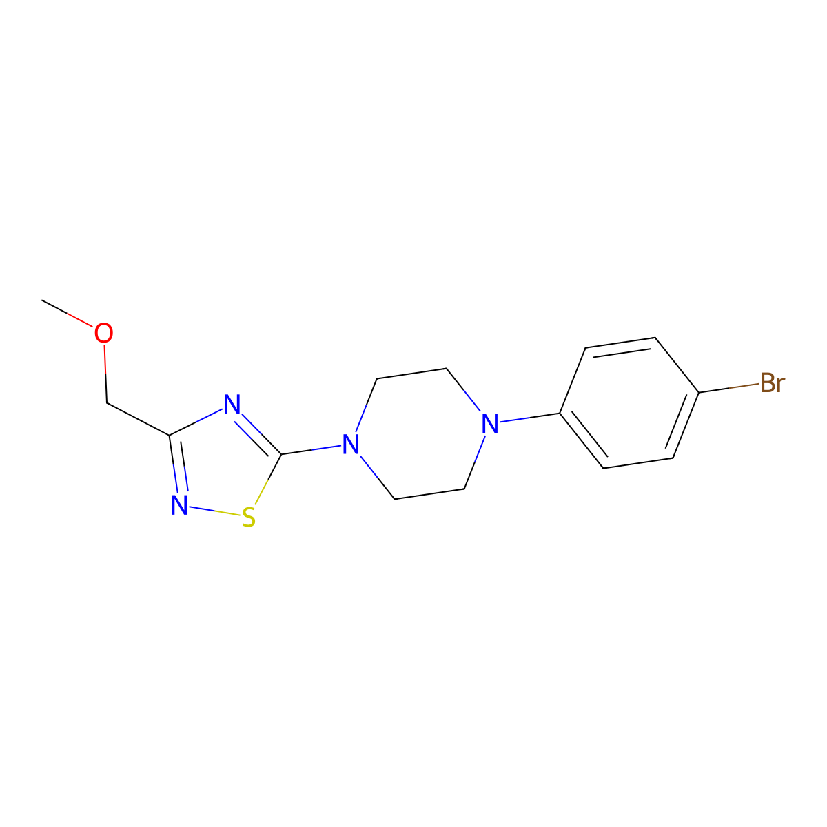 1-(4-Bromophenyl)-4-[3-(methoxymethyl)-1,2,4-thiadiazol-5-yl]piperazine molecular structure, CAS 2640944-45-0