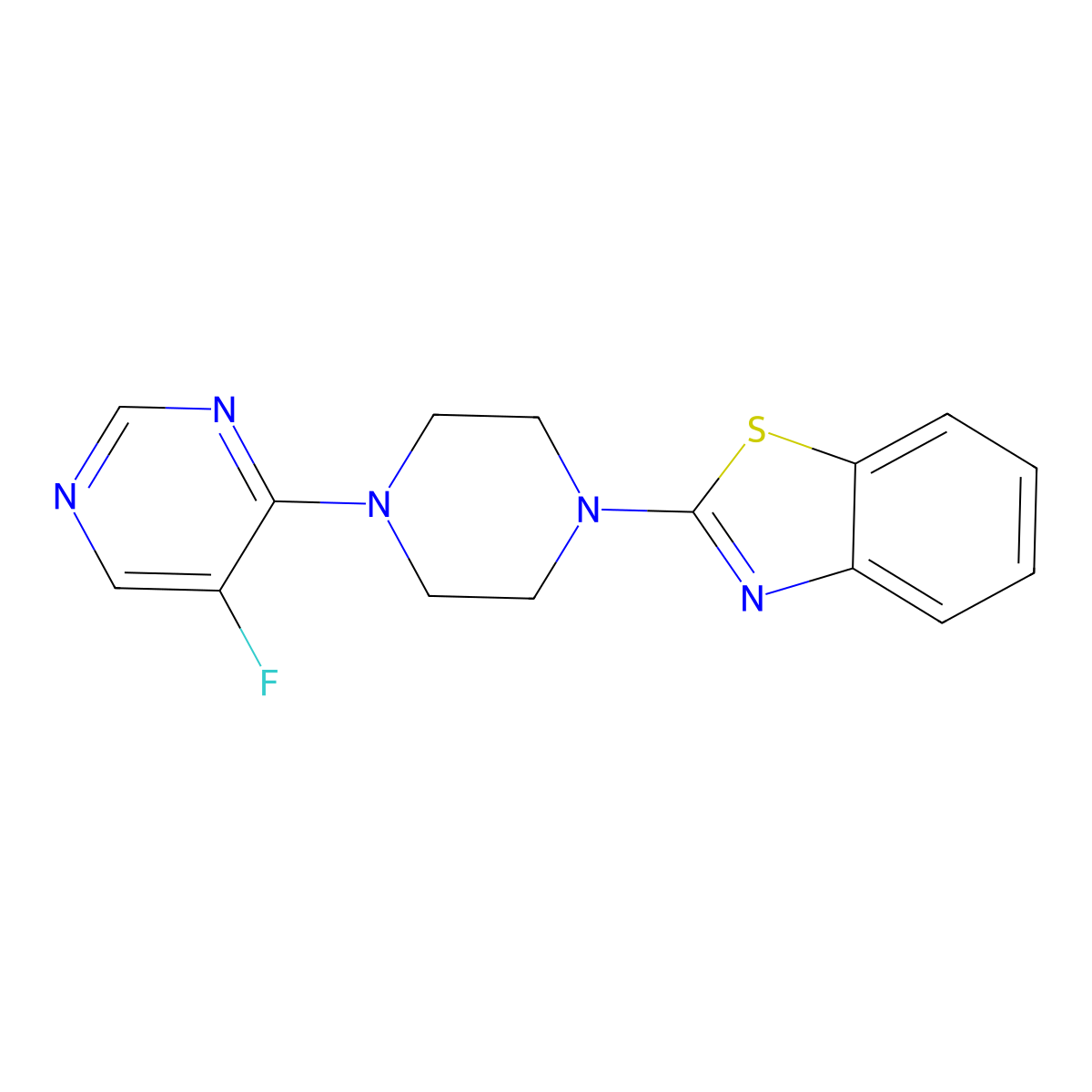 2-[4-(5-Fluoropyrimidin-4-yl)piperazin-1-yl]-1,3-benzothiazole molecular structure, CAS 2640944-46-1