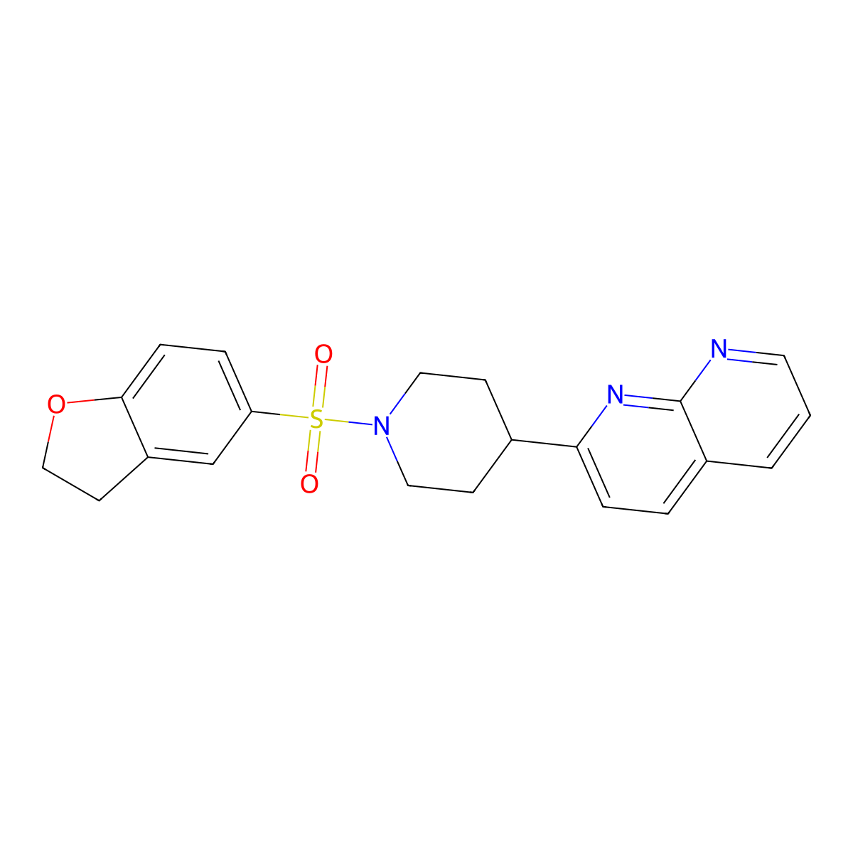 2-[1-(2,3-Dihydro-1-benzofuran-5-sulfonyl)piperidin-4-yl]-1,8-naphthyridine molecular structure, CAS 2640944-48-3