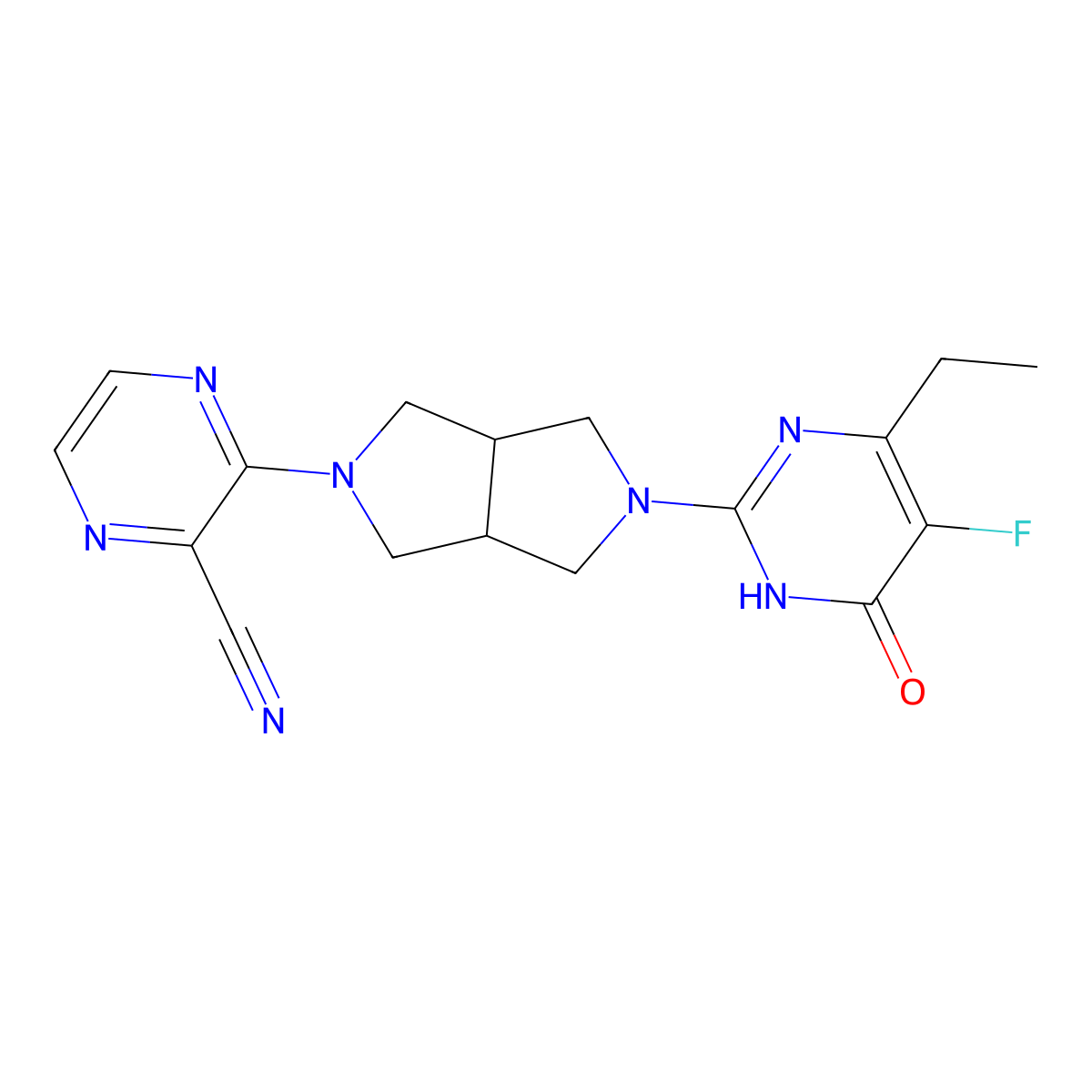 3-[5-(4-Ethyl-5-fluoro-6-oxo-1,6-dihydropyrimidin-2-yl)-octahydropyrrolo[3,4-c]pyrrol-2-yl]pyrazine-2-carbonitrile molecular structure, CAS 2640944-55-2