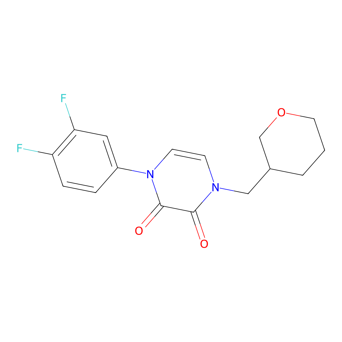 1-(3,4-Difluorophenyl)-4-[(oxan-3-yl)methyl]-1,2,3,4-tetrahydropyrazine-2,3-dione molecular structure, CAS 2640944-64-3
