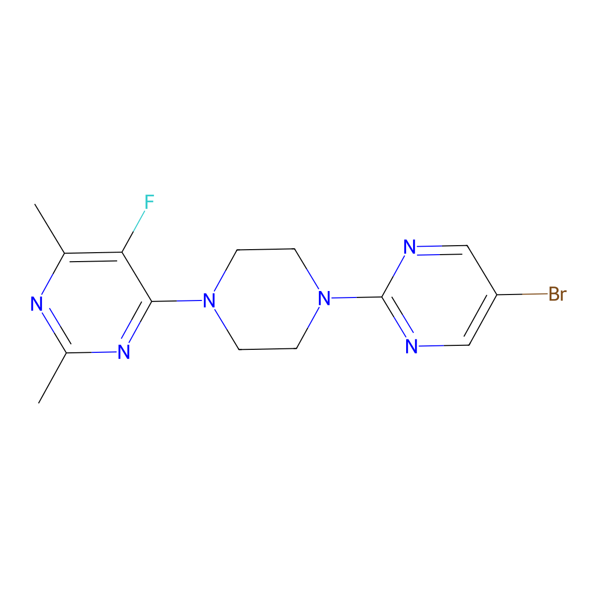 4-[4-(5-Bromopyrimidin-2-yl)piperazin-1-yl]-5-fluoro-2,6-dimethylpyrimidine molecular structure, CAS 2640944-65-4