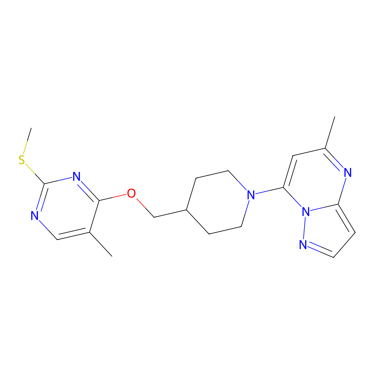 5-Methyl-4-[(1-{5-methylpyrazolo[1,5-a]pyrimidin-7-yl}piperidin-4-yl)methoxy]-2-(methylsulfanyl)pyrimidine molecular structure, CAS 2640944-72-3