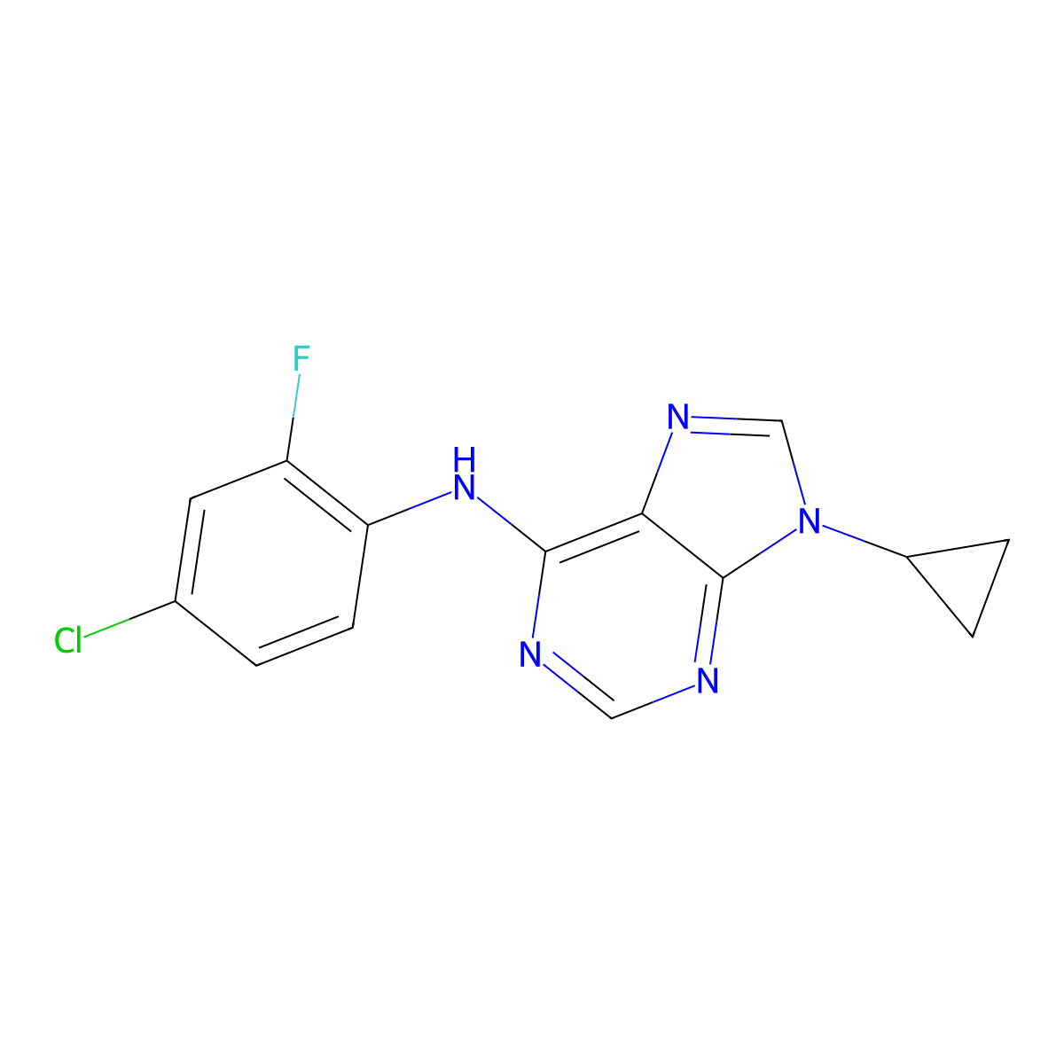 N-(4-chloro-2-fluorophenyl)-9-cyclopropyl-9H-purin-6-amine molecular structure, CAS 2640944-73-4