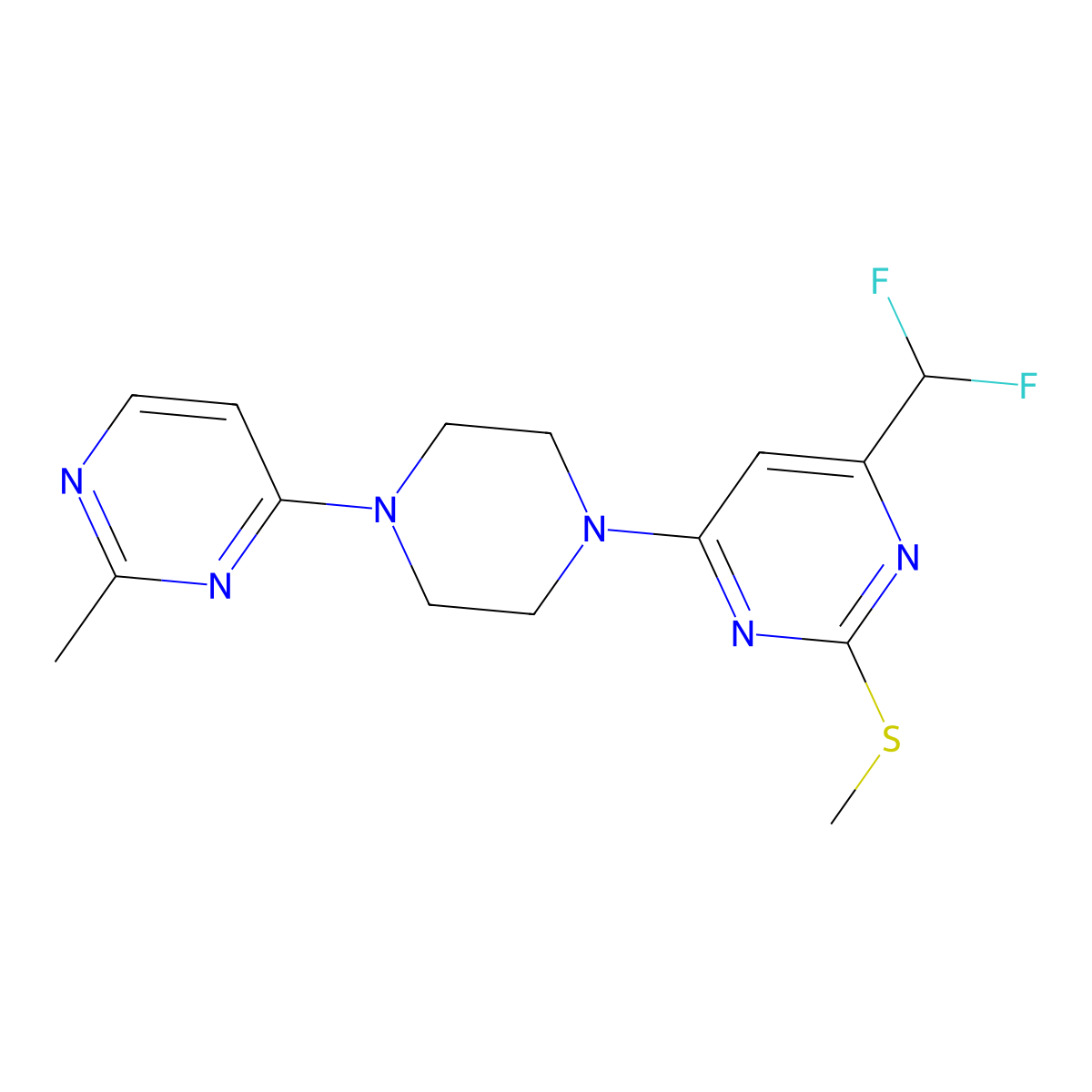 4-(Difluoromethyl)-6-[4-(2-methylpyrimidin-4-yl)piperazin-1-yl]-2-(methylsulfanyl)pyrimidine molecular structure, CAS 2640944-75-6