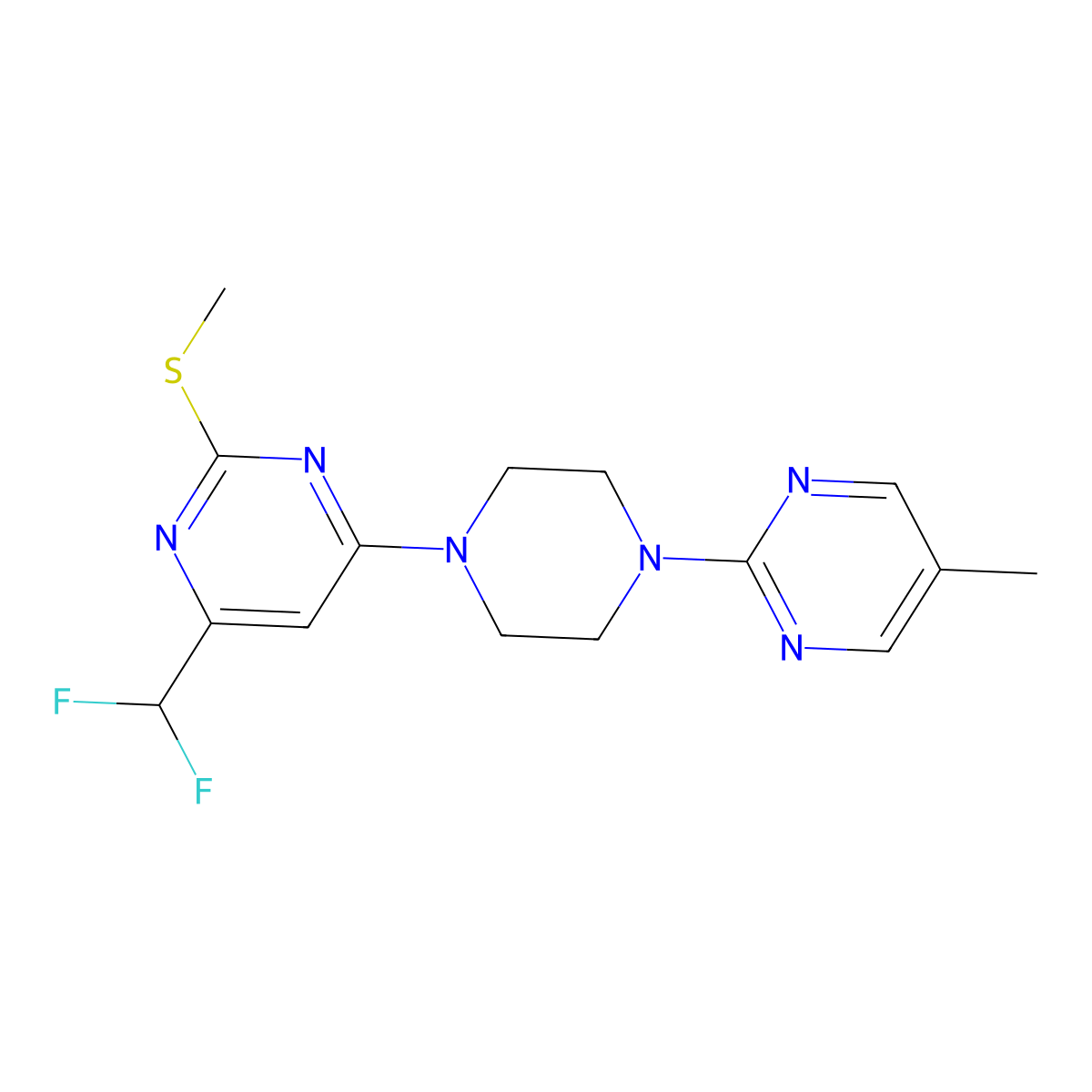 4-(Difluoromethyl)-6-[4-(5-methylpyrimidin-2-yl)piperazin-1-yl]-2-(methylsulfanyl)pyrimidine molecular structure, CAS 2640944-80-3