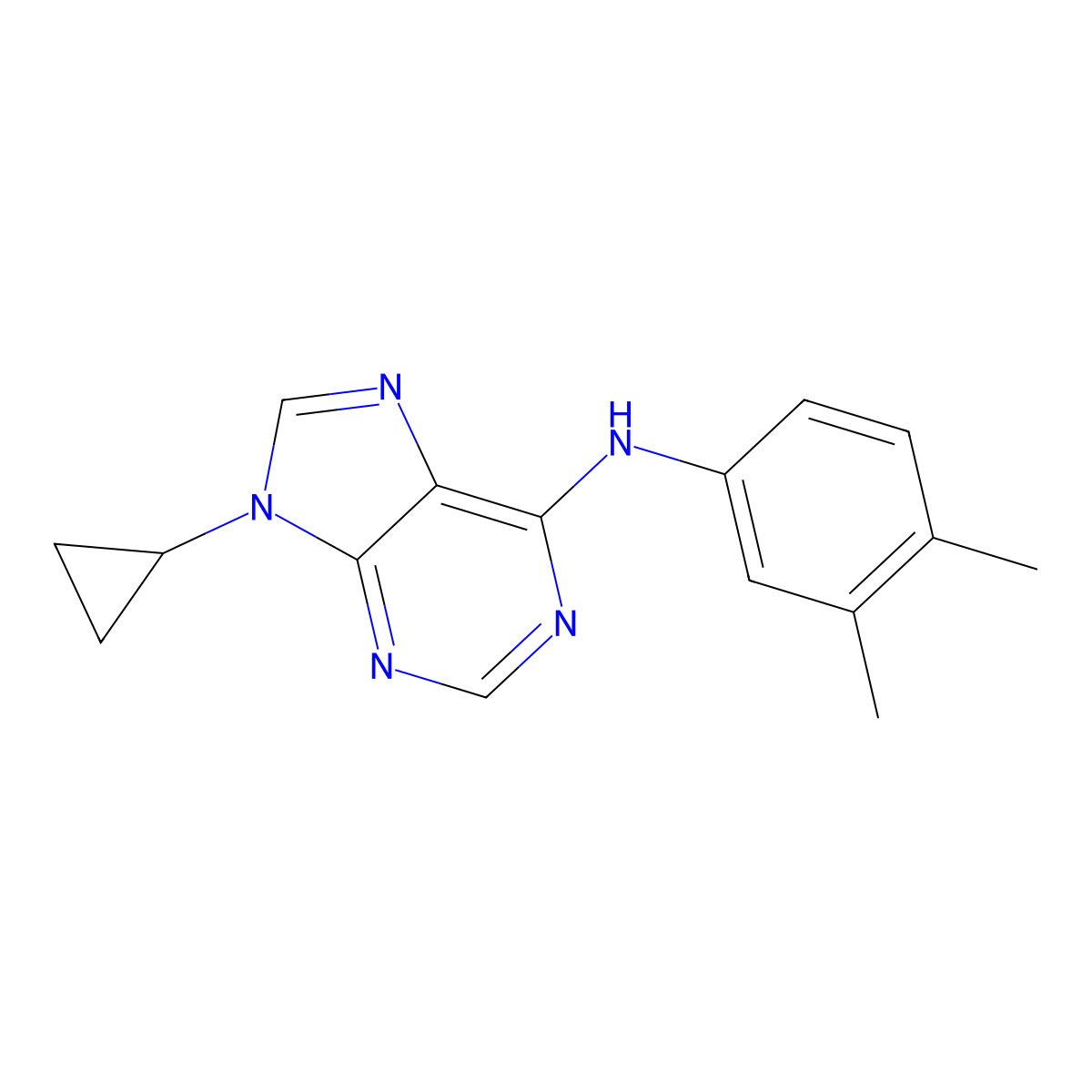 9-cyclopropyl-N-(3,4-dimethylphenyl)-9H-purin-6-amine molecular structure, CAS 2640944-81-4