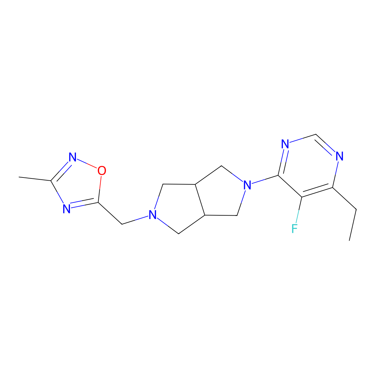 4-Ethyl-5-fluoro-6-{5-[(3-methyl-1,2,4-oxadiazol-5-yl)methyl]-octahydropyrrolo[3,4-c]pyrrol-2-yl}pyrimidine molecular structure, CAS 2640944-85-8