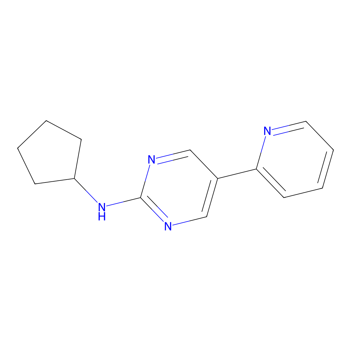 N-cyclopentyl-5-(pyridin-2-yl)pyrimidin-2-amine molecular structure, CAS 2640944-87-0