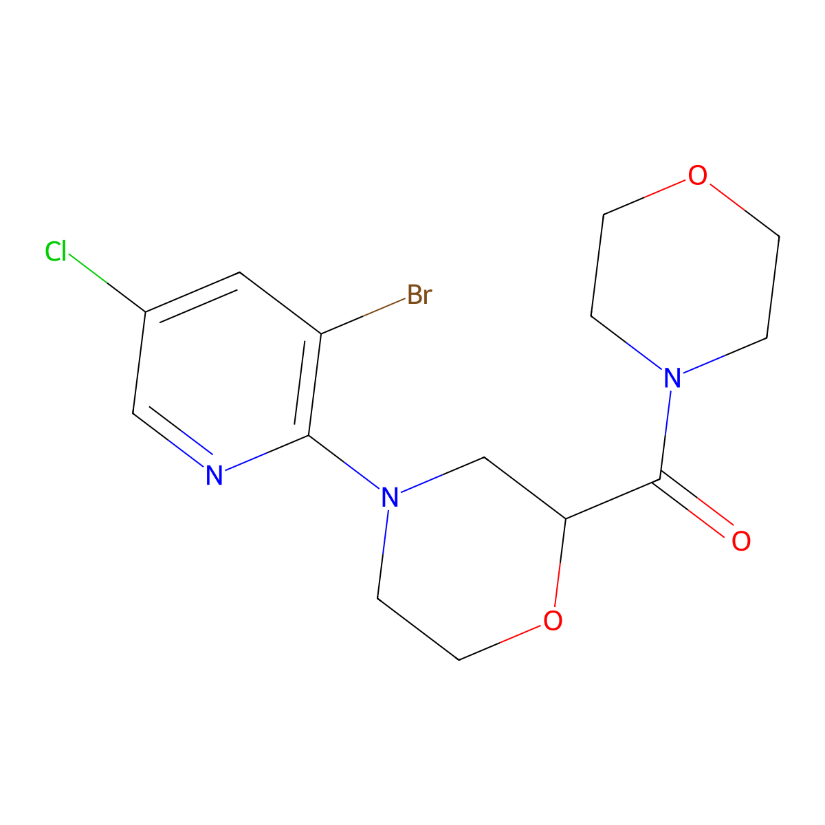 4-(3-Bromo-5-chloropyridin-2-yl)-2-(morpholine-4-carbonyl)morpholine molecular structure, CAS 2640944-89-2