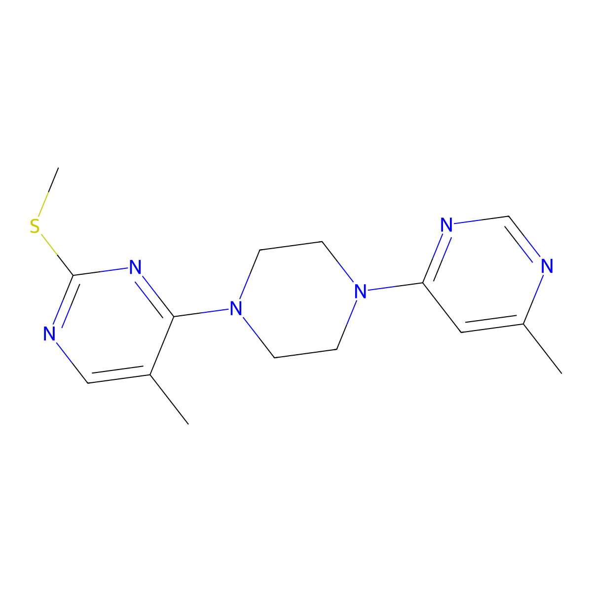5-Methyl-4-[4-(6-methylpyrimidin-4-yl)piperazin-1-yl]-2-(methylsulfanyl)pyrimidine molecular structure, CAS 2640944-90-5