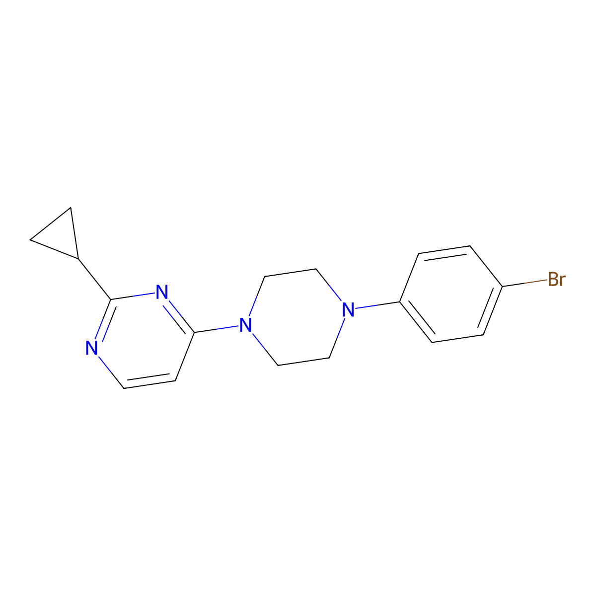 4-[4-(4-Bromophenyl)piperazin-1-yl]-2-cyclopropylpyrimidine molecular structure, CAS 2640944-93-8