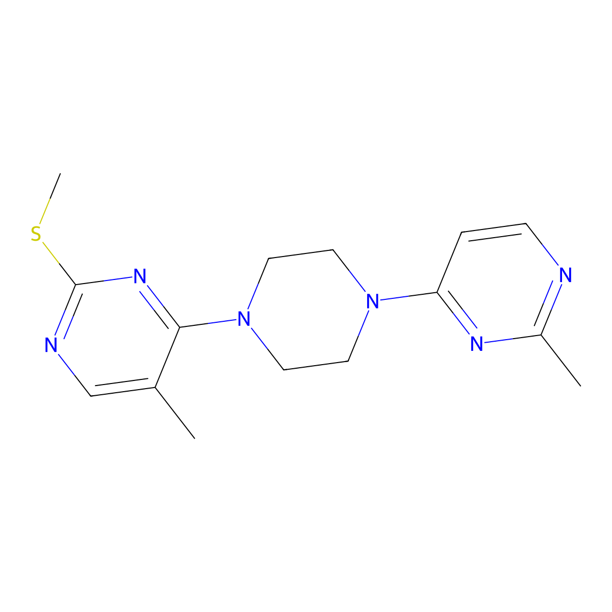 5-Methyl-4-[4-(2-methylpyrimidin-4-yl)piperazin-1-yl]-2-(methylsulfanyl)pyrimidine molecular structure, CAS 2640944-95-0