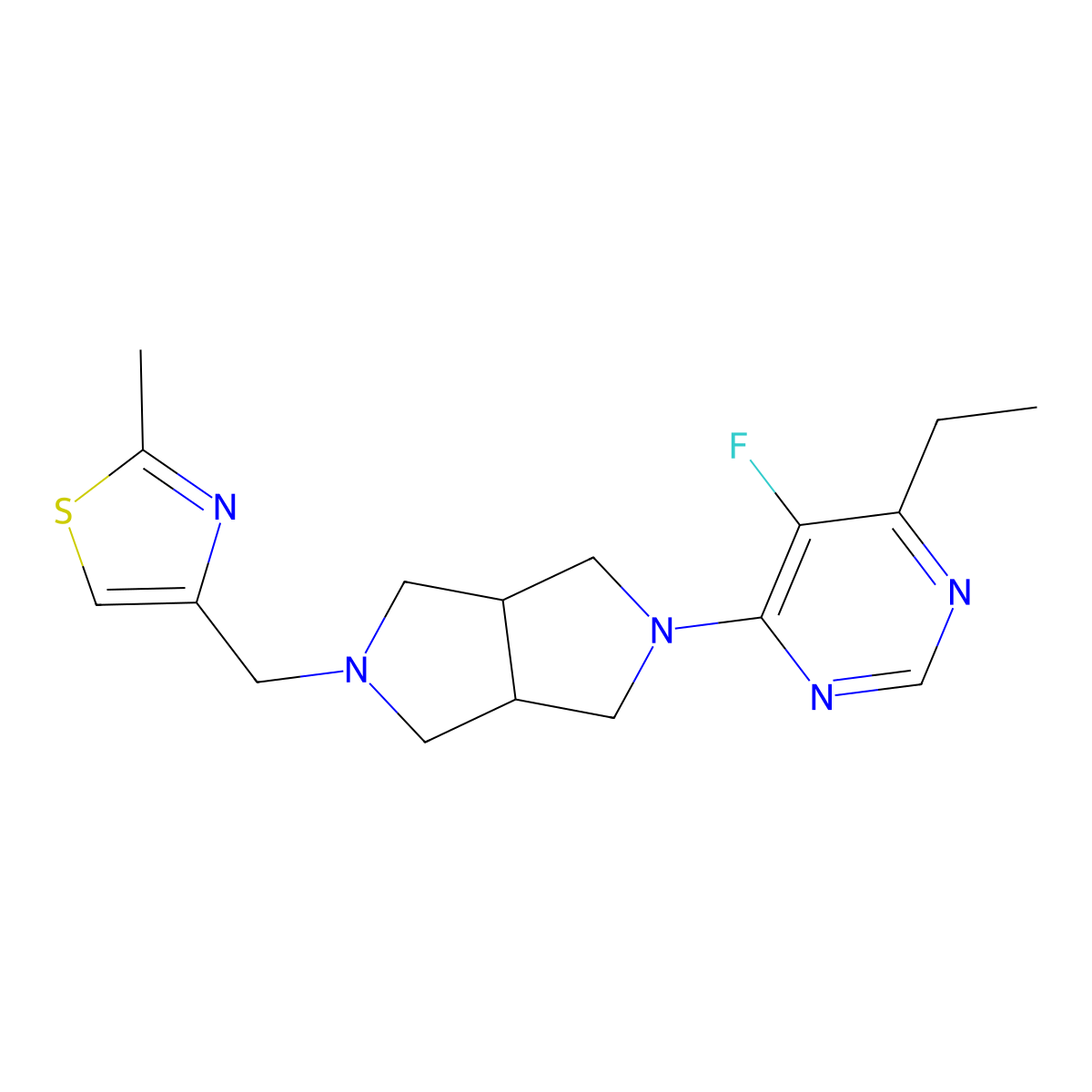 4-Ethyl-5-fluoro-6-{5-[(2-methyl-1,3-thiazol-4-yl)methyl]-octahydropyrrolo[3,4-c]pyrrol-2-yl}pyrimidine molecular structure, CAS 2640944-97-2