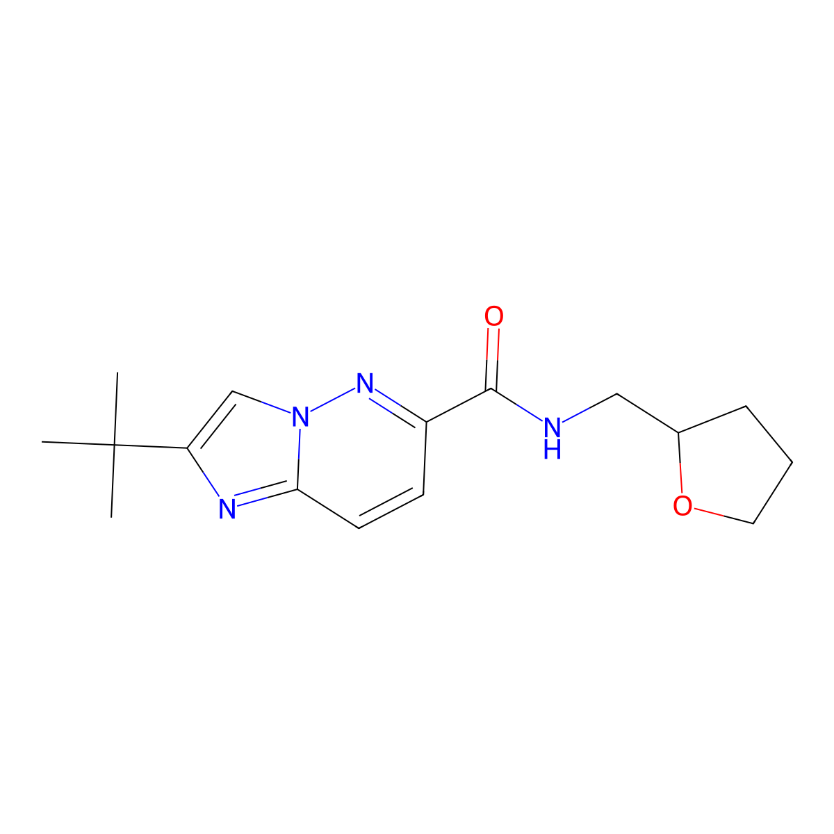 2-tert-butyl-N-[(oxolan-2-yl)methyl]imidazo[1,2-b]pyridazine-6-carboxamide molecular structure, CAS 2640945-02-2