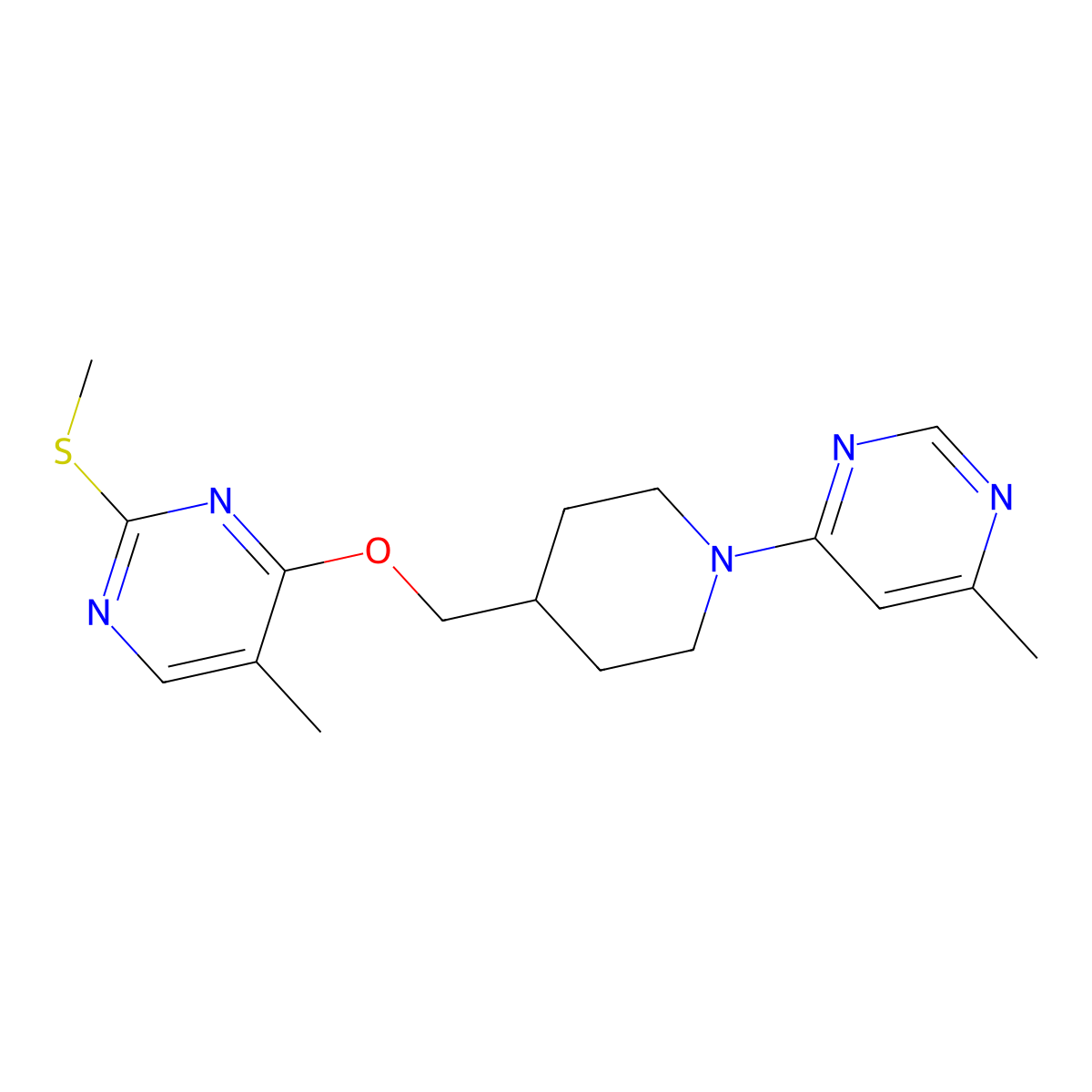 5-Methyl-4-{[1-(6-methylpyrimidin-4-yl)piperidin-4-yl]methoxy}-2-(methylsulfanyl)pyrimidine molecular structure, CAS 2640945-07-7