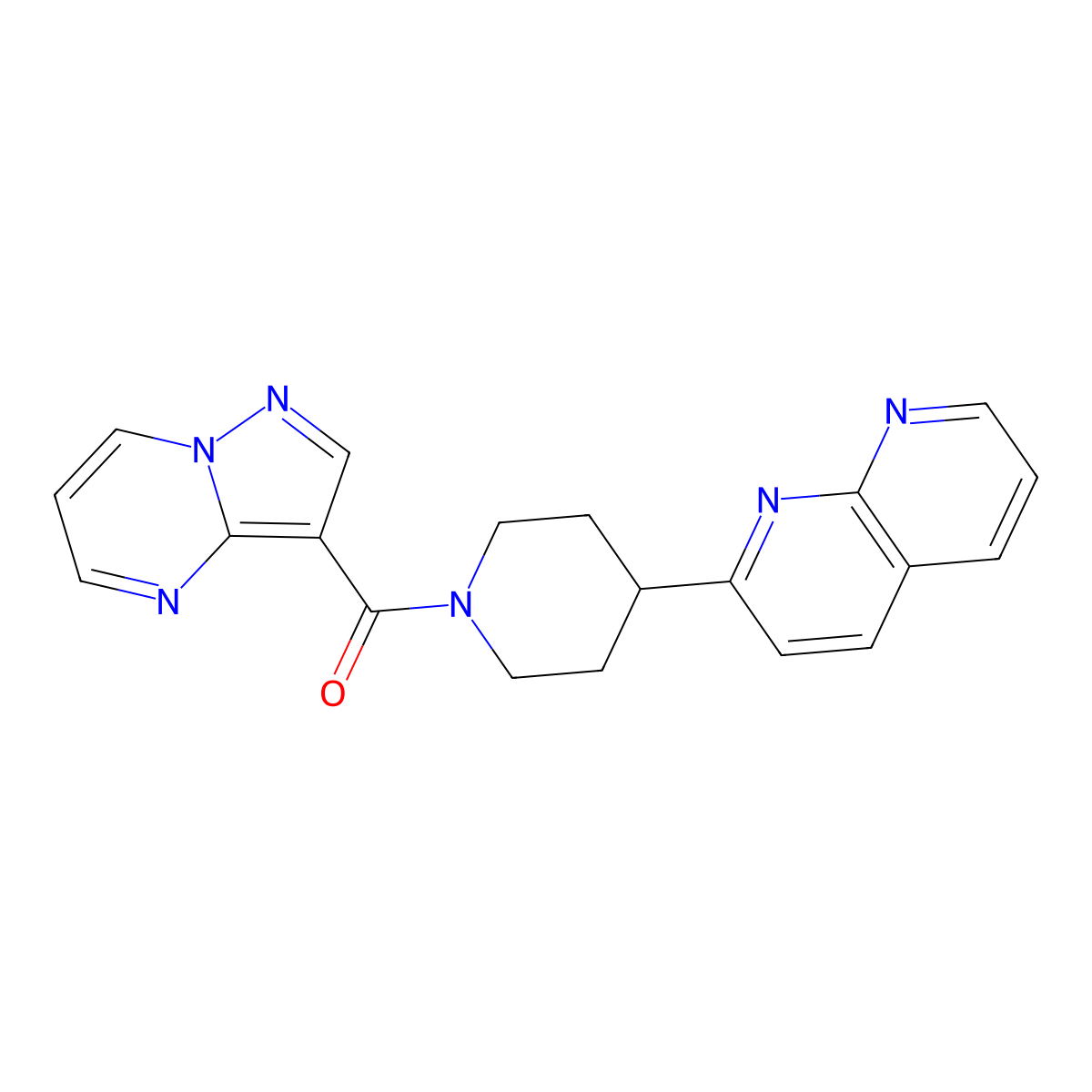 2-(1-{Pyrazolo[1,5-a]pyrimidine-3-carbonyl}piperidin-4-yl)-1,8-naphthyridine molecular structure, CAS 2640945-08-8