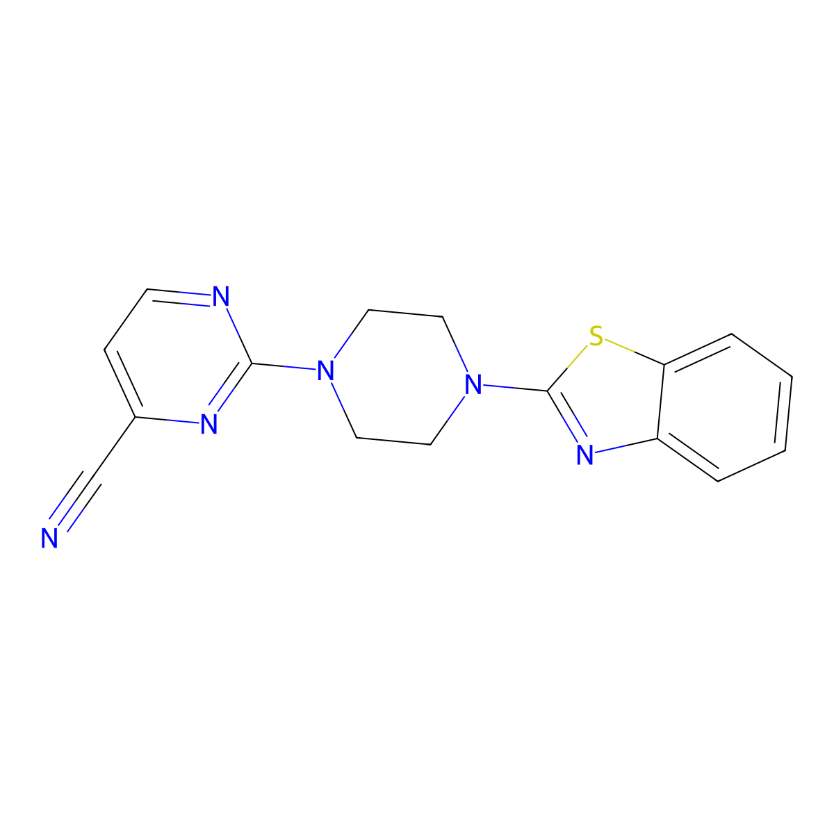 2-[4-(1,3-Benzothiazol-2-yl)piperazin-1-yl]pyrimidine-4-carbonitrile molecular structure, CAS 2640945-17-9