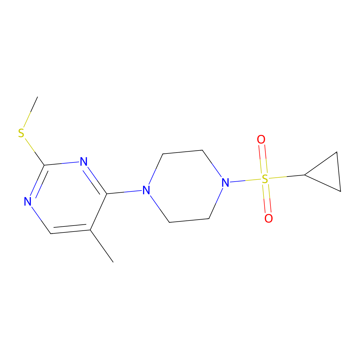 4-[4-(Cyclopropanesulfonyl)piperazin-1-yl]-5-methyl-2-(methylsulfanyl)pyrimidine molecular structure, CAS 2640945-20-4
