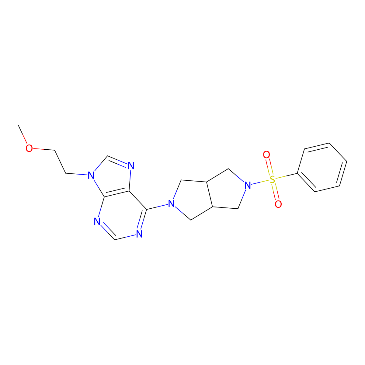 6-[5-(benzenesulfonyl)-octahydropyrrolo[3,4-c]pyrrol-2-yl]-9-(2-methoxyethyl)-9H-purine molecular structure, CAS 2640945-22-6