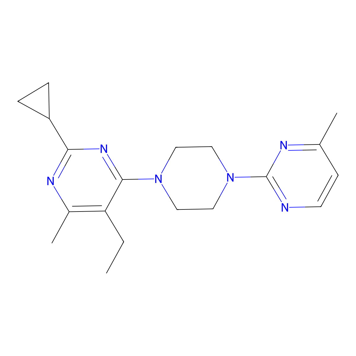 2-Cyclopropyl-5-ethyl-4-methyl-6-[4-(4-methylpyrimidin-2-yl)piperazin-1-yl]pyrimidine molecular structure, CAS 2640945-25-9