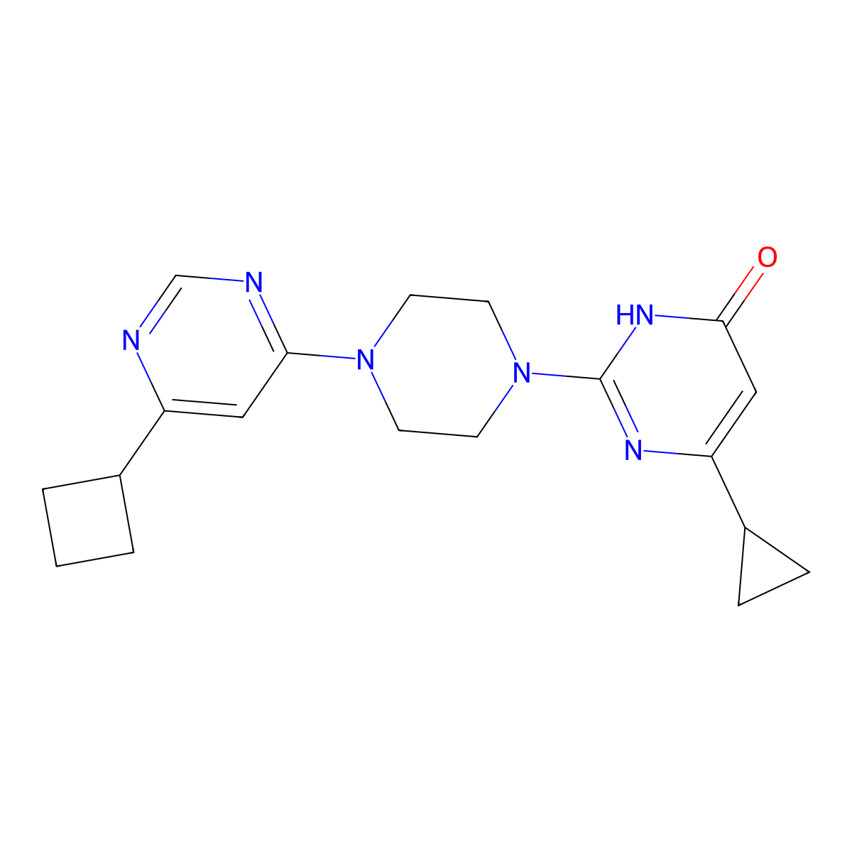 2-[4-(6-Cyclobutylpyrimidin-4-yl)piperazin-1-yl]-6-cyclopropyl-3,4-dihydropyrimidin-4-one molecular structure, CAS 2640945-26-0