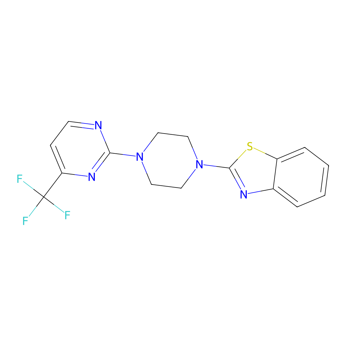 2-{4-[4-(Trifluoromethyl)pyrimidin-2-yl]piperazin-1-yl}-1,3-benzothiazole molecular structure, CAS 2640945-27-1