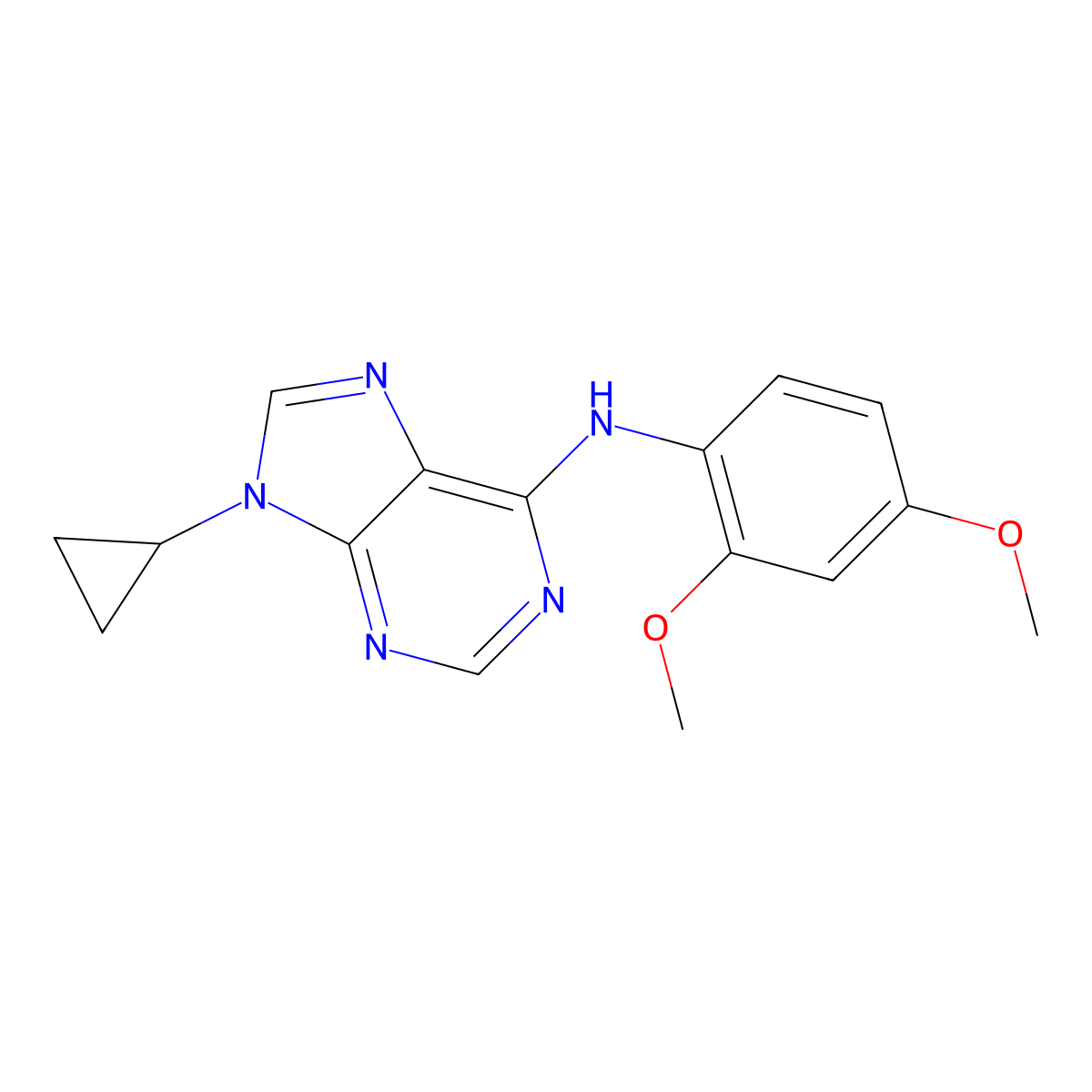 9-cyclopropyl-N-(2,4-dimethoxyphenyl)-9H-purin-6-amine molecular structure, CAS 2640945-30-6
