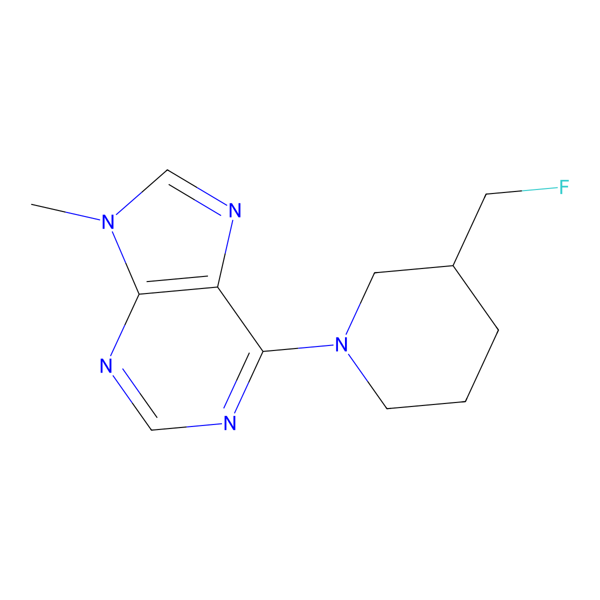 6-[3-(fluoromethyl)piperidin-1-yl]-9-methyl-9H-purine molecular structure, CAS 2640945-35-1