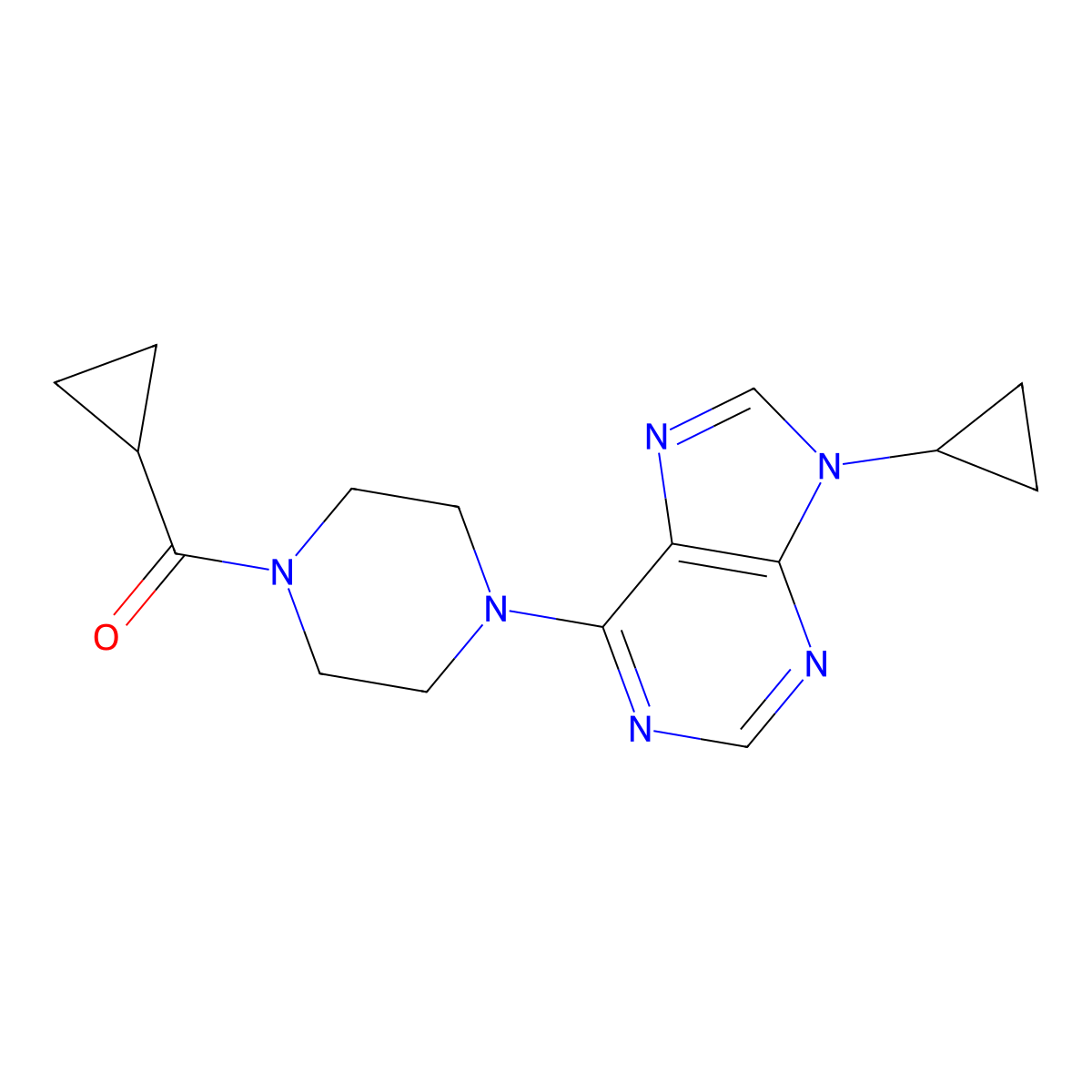 6-(4-cyclopropanecarbonylpiperazin-1-yl)-9-cyclopropyl-9H-purine molecular structure, CAS 2640945-36-2