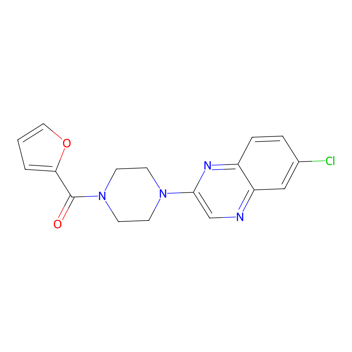 6-Chloro-2-[4-(furan-2-carbonyl)piperazin-1-yl]quinoxaline molecular structure, CAS 2640945-38-4