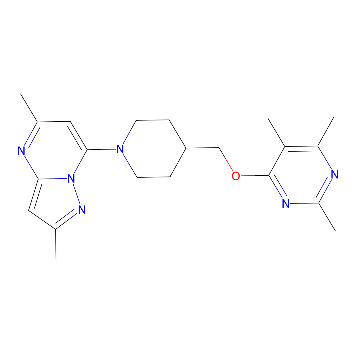 4-[(1-{2,5-Dimethylpyrazolo[1,5-a]pyrimidin-7-yl}piperidin-4-yl)methoxy]-2,5,6-trimethylpyrimidine molecular structure, CAS 2640945-39-5