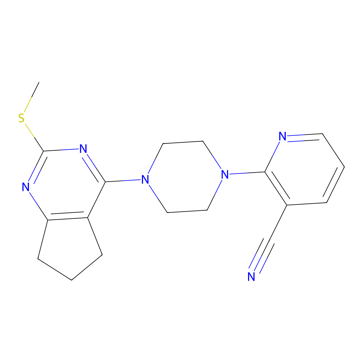 2-{4-[2-(methylsulfanyl)-5H,6H,7H-cyclopenta[d]pyrimidin-4-yl]piperazin-1-yl}pyridine-3-carbonitrile molecular structure, CAS 2640945-41-9