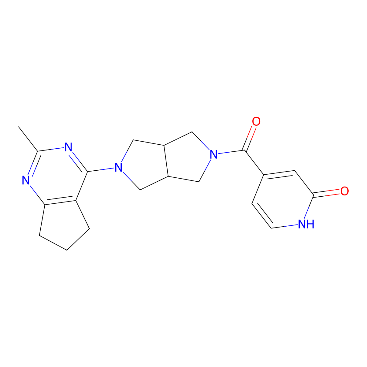 4-(5-{2-methyl-5H,6H,7H-cyclopenta[d]pyrimidin-4-yl}-octahydropyrrolo[3,4-c]pyrrole-2-carbonyl)-1,2-dihydropyridin-2-one molecular structure, CAS 2640945-46-4