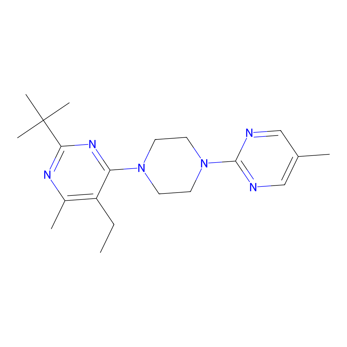 2-Tert-butyl-5-ethyl-4-methyl-6-[4-(5-methylpyrimidin-2-yl)piperazin-1-yl]pyrimidine molecular structure, CAS 2640945-48-6