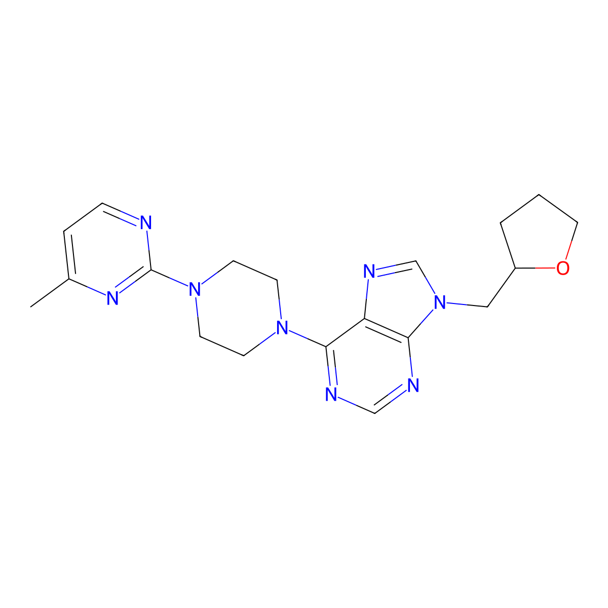 6-[4-(4-methylpyrimidin-2-yl)piperazin-1-yl]-9-[(oxolan-2-yl)methyl]-9H-purine molecular structure, CAS 2640945-50-0