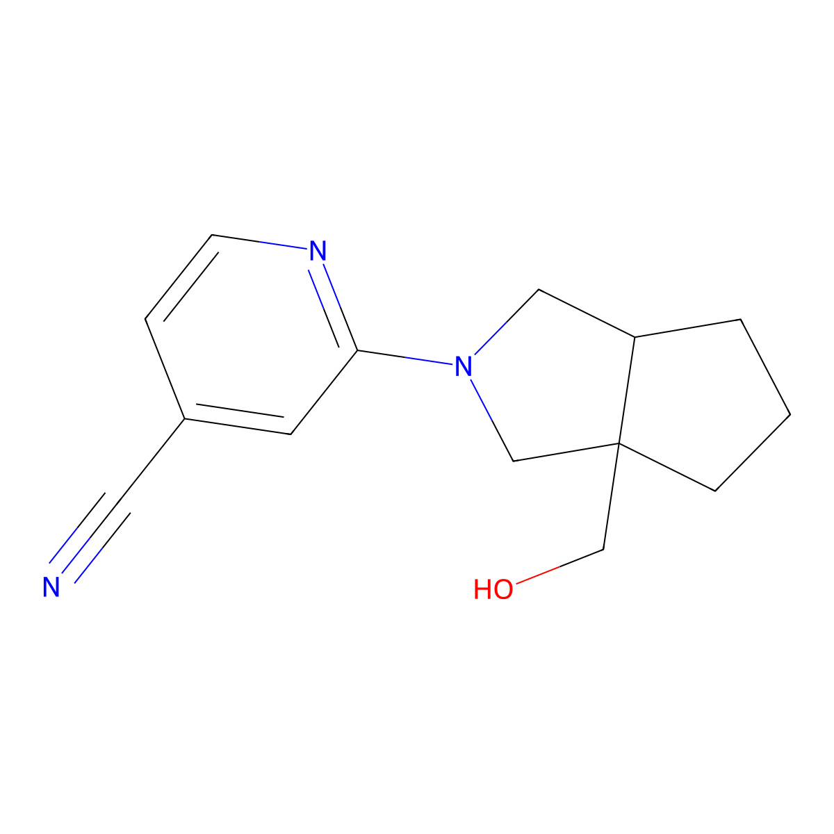2-[3a-(Hydroxymethyl)-octahydrocyclopenta[c]pyrrol-2-yl]pyridine-4-carbonitrile molecular structure, CAS 2640945-58-8