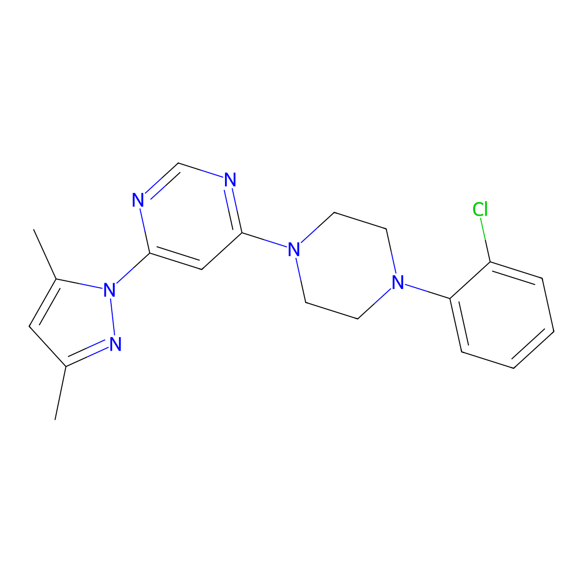 4-[4-(2-chlorophenyl)piperazin-1-yl]-6-(3,5-dimethyl-1H-pyrazol-1-yl)pyrimidine molecular structure, CAS 2640945-60-2